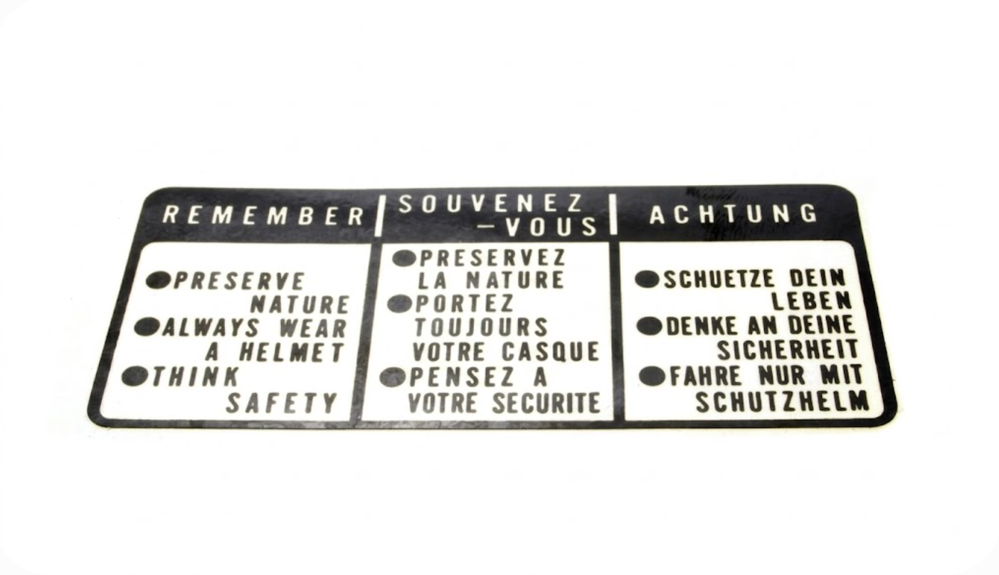 Honda GL1000 Goldwing Safety Reminder Decal - OEM 87560-375-680ZE