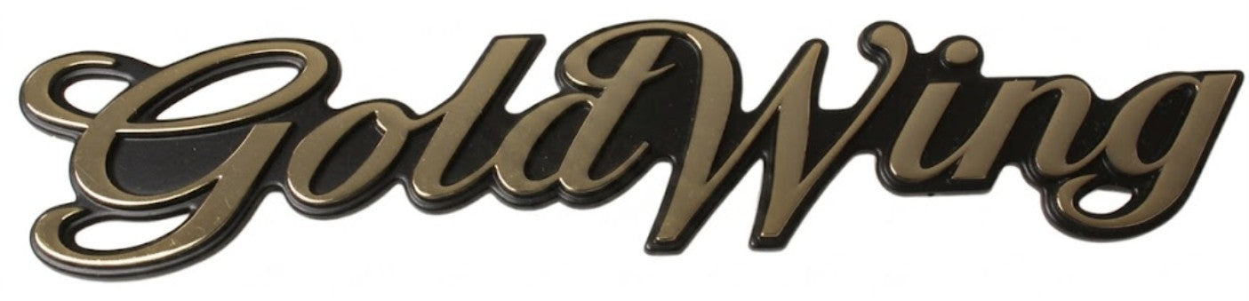 Honda GL1500 Goldwing Side Cover Emblem - Gold "GoldWing" Script Badge (OEM 83605-MN5-000)