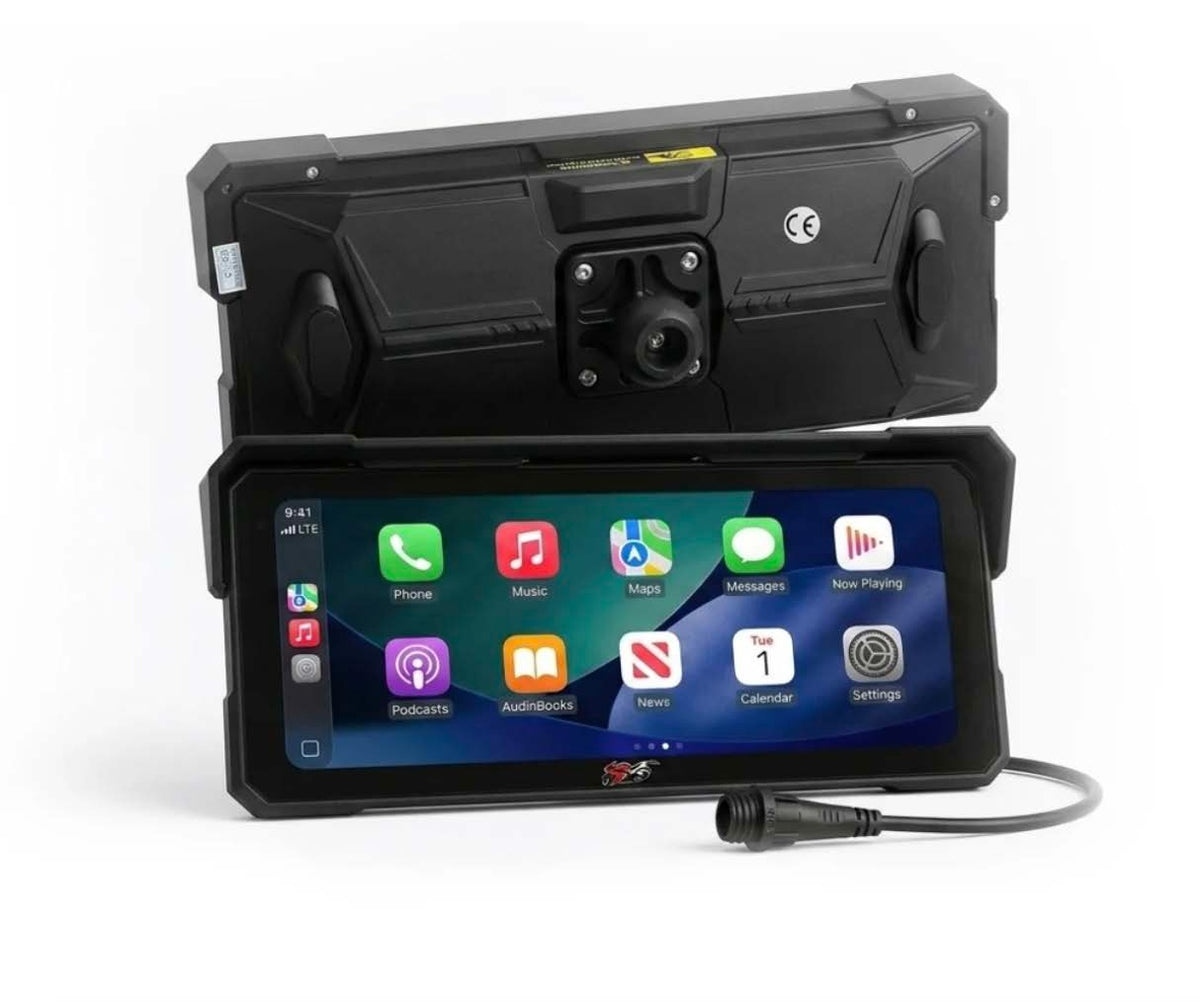 MotoPlay Slim 8.1" Ultrawide Motorcycle Smart Display – CarPlay & Android Auto, Rear Camera Included